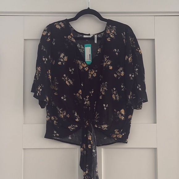 Black Floral Tie-Front Blouse - Picture 1 of 3